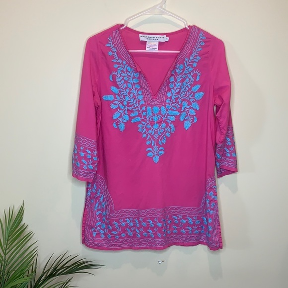 GRETCHEN SCOTT pink and blue embroidered tunic - Picture 1 of 7